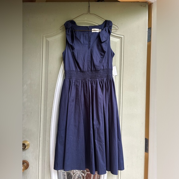 Eliza J Navy Midi Dress | NWT | Luxury Cotton/Linen Dress Size 6 & 8 - Picture 1 of 8